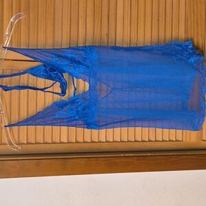 Victoria's Secret Brand Royal Blue Silk & Lace Long Tank & Silky Lace Thong